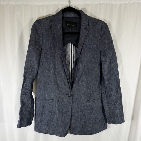 Banana Republic 100% Linen Blazer Women's 2 Blue Single Button Lightweight - Picture 1 of 9